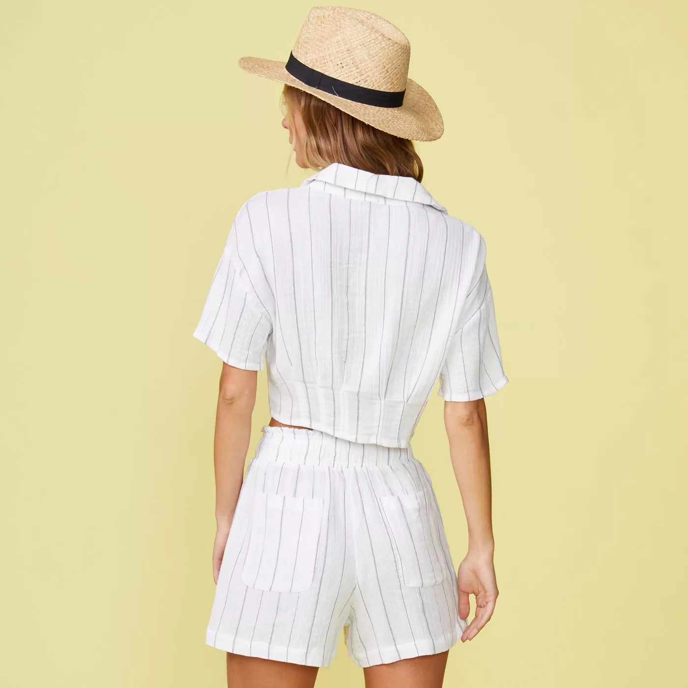 Pinstripe Gauze Cropped Short Sleeve