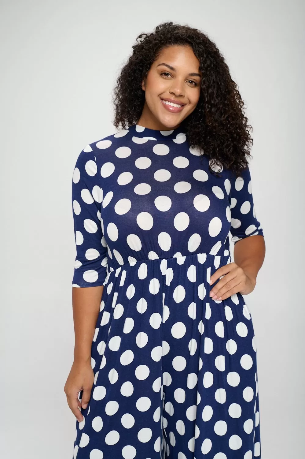 Polka Dot 3/4 Sleeve Jumpsuit