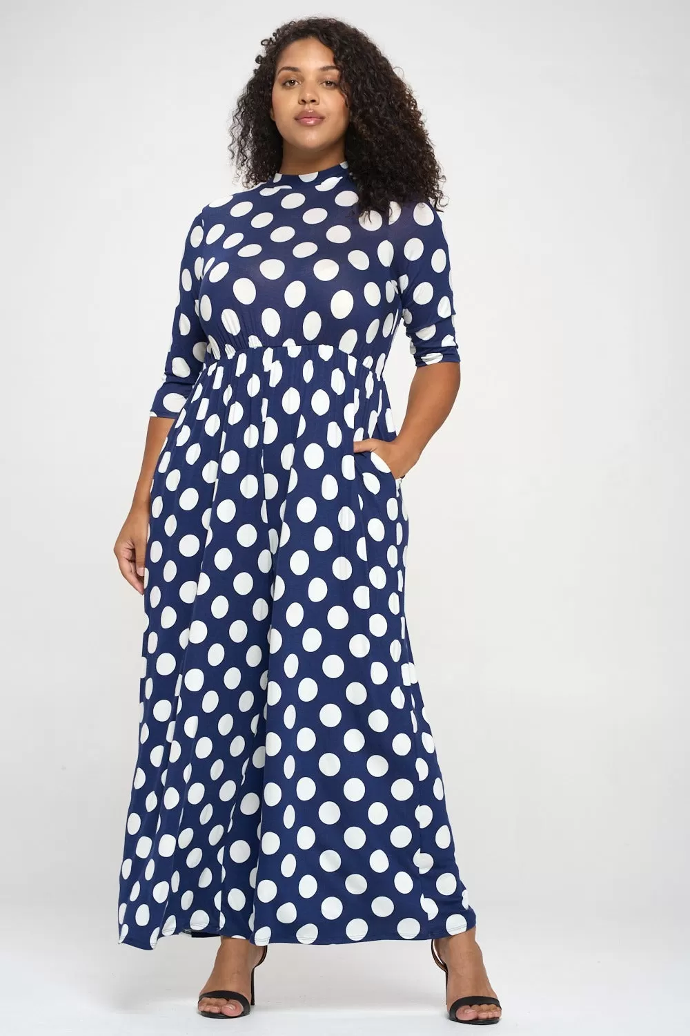 Polka Dot 3/4 Sleeve Jumpsuit