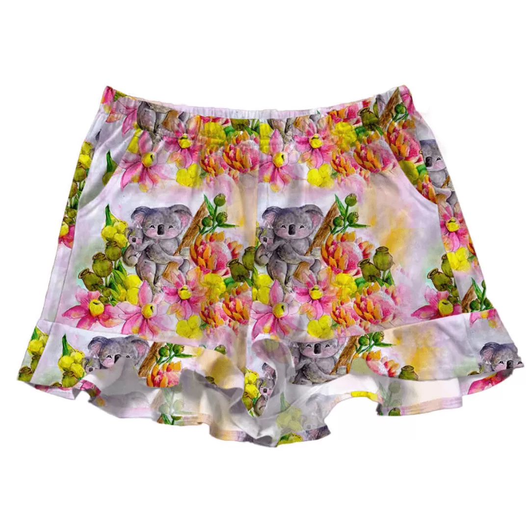 PREORDER Floral Koalas Frill Shorts (Ships w/c 16th Sept)