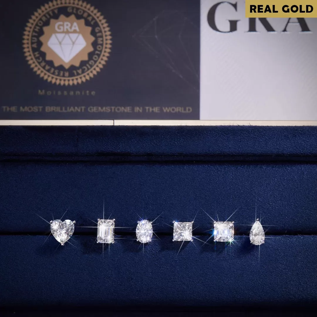 Real Gold Emerald cut Moissanite Stud Earrings