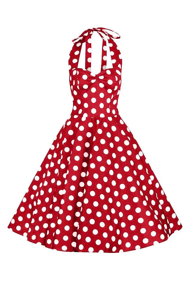 Red and White Polka Dot Rockabilly 50s Halter Swing Dress