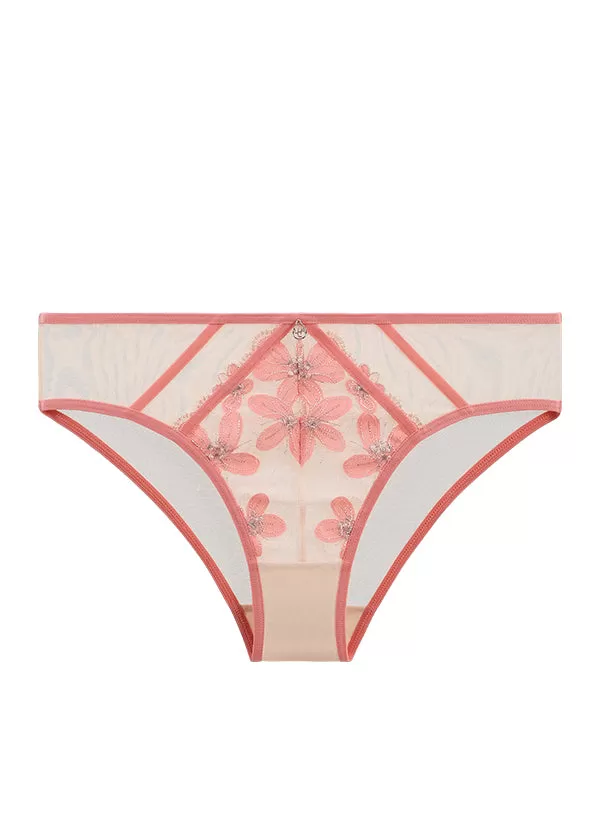 RILEY Plus Sexy Pink Floral Embroidery Lace Brief Panties