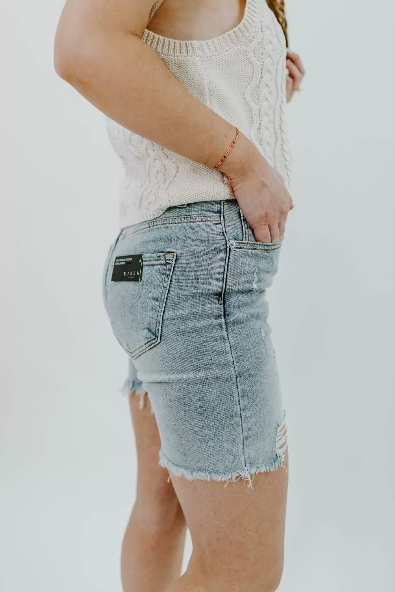 Risen Archie Distressed High Waist Bermuda Shorts