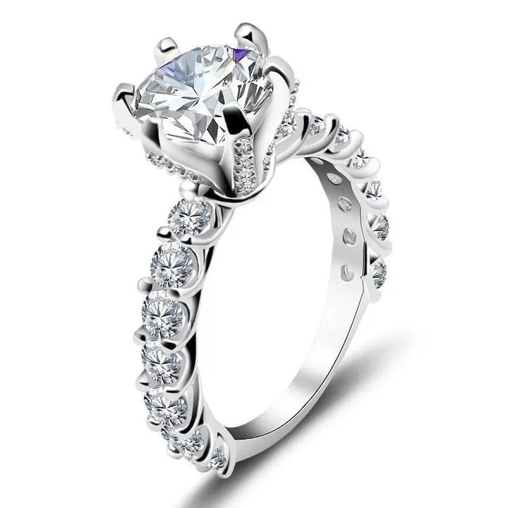 Round Cut 6 Prong Half Eternity Engagement Ring