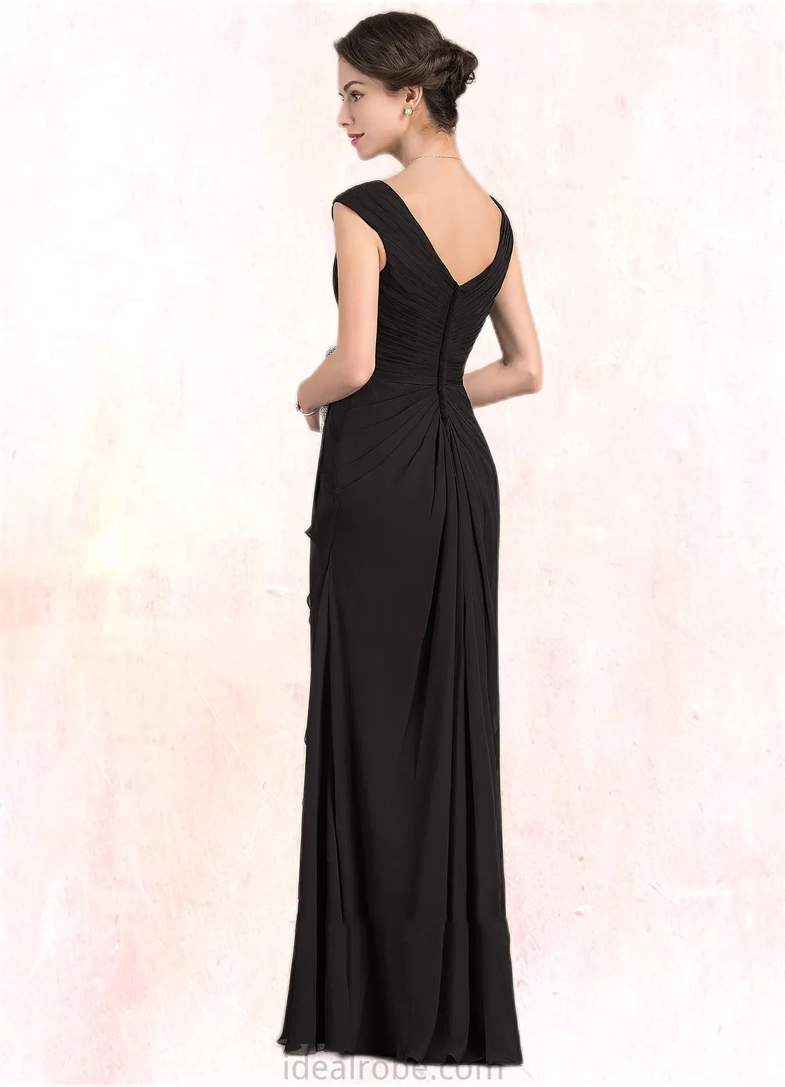 Sarah A-Line V-neck Floor-Length Chiffon Mother of the Bride Dress With Beading Split Front Cascading Ruffles STK126P0014623