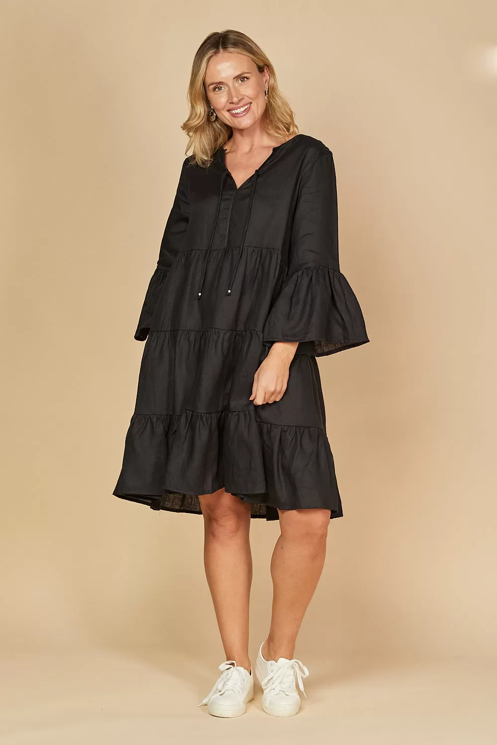 Scout Tiered Linen Dress in Black