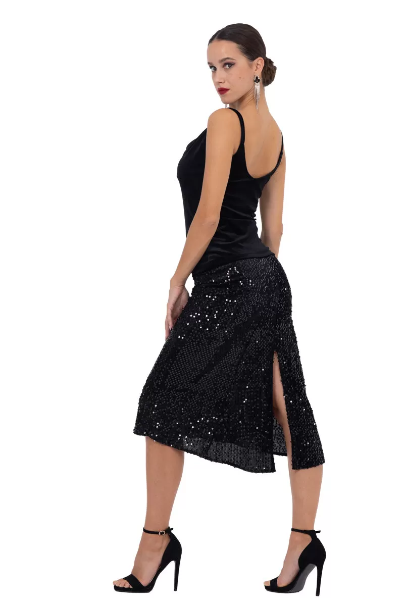 Sequinned Tango Skirt With Center Back Slit