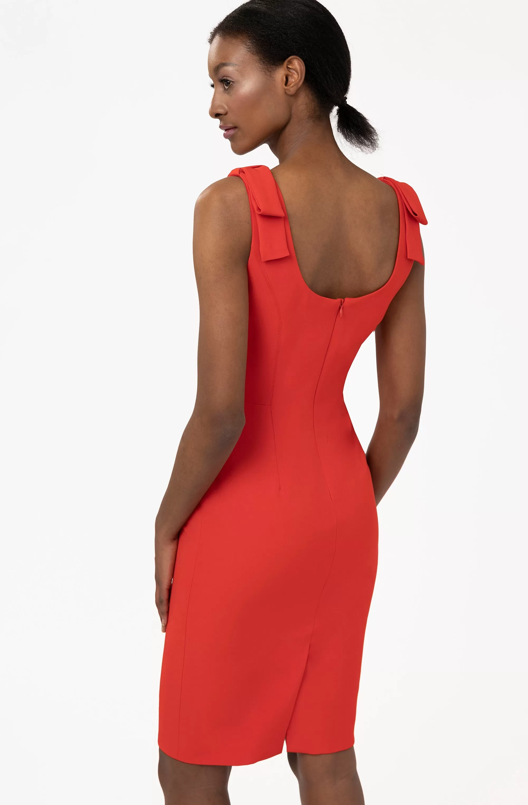 Shoulder Bow V Neck Fitted Dress