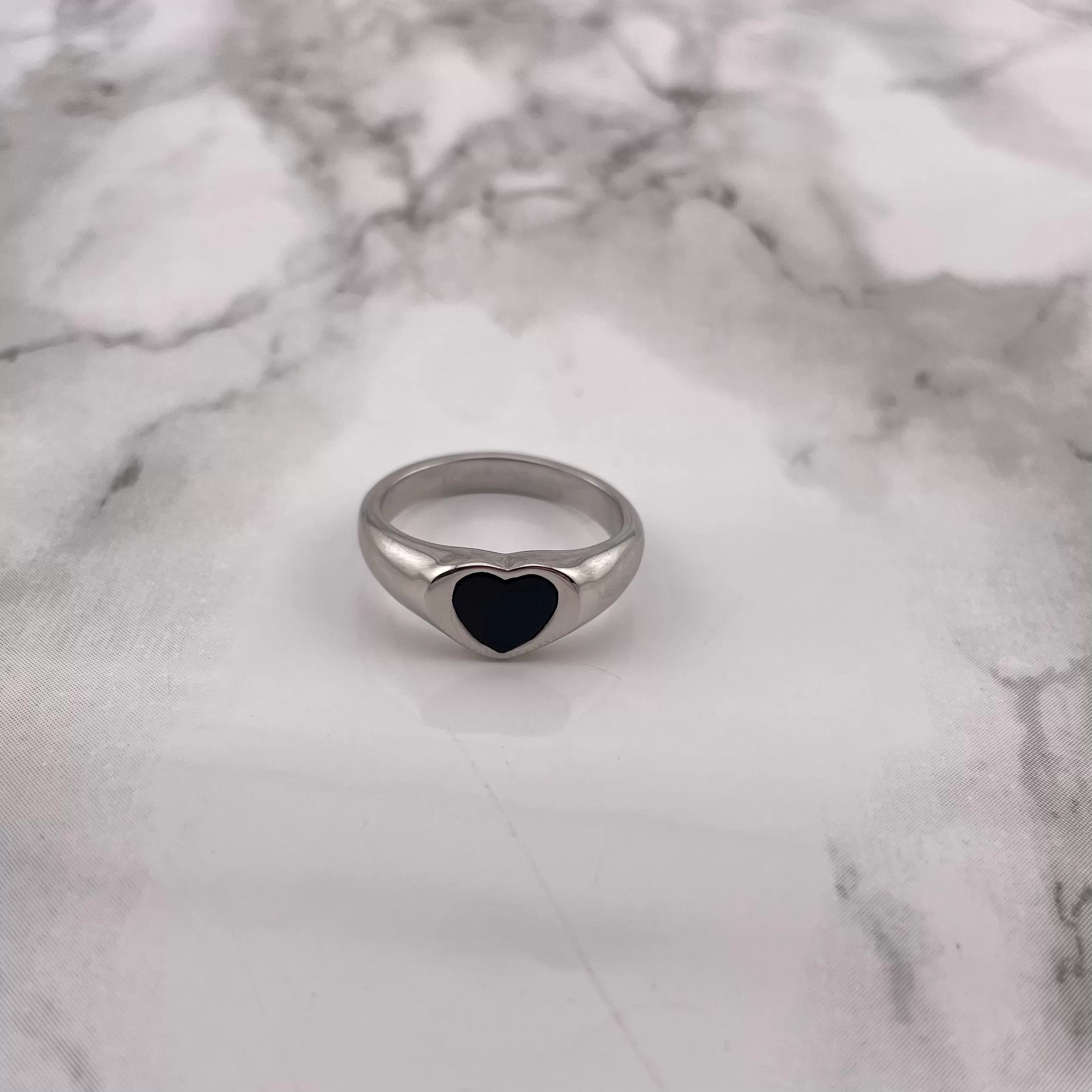 Silver Black Heart Ring