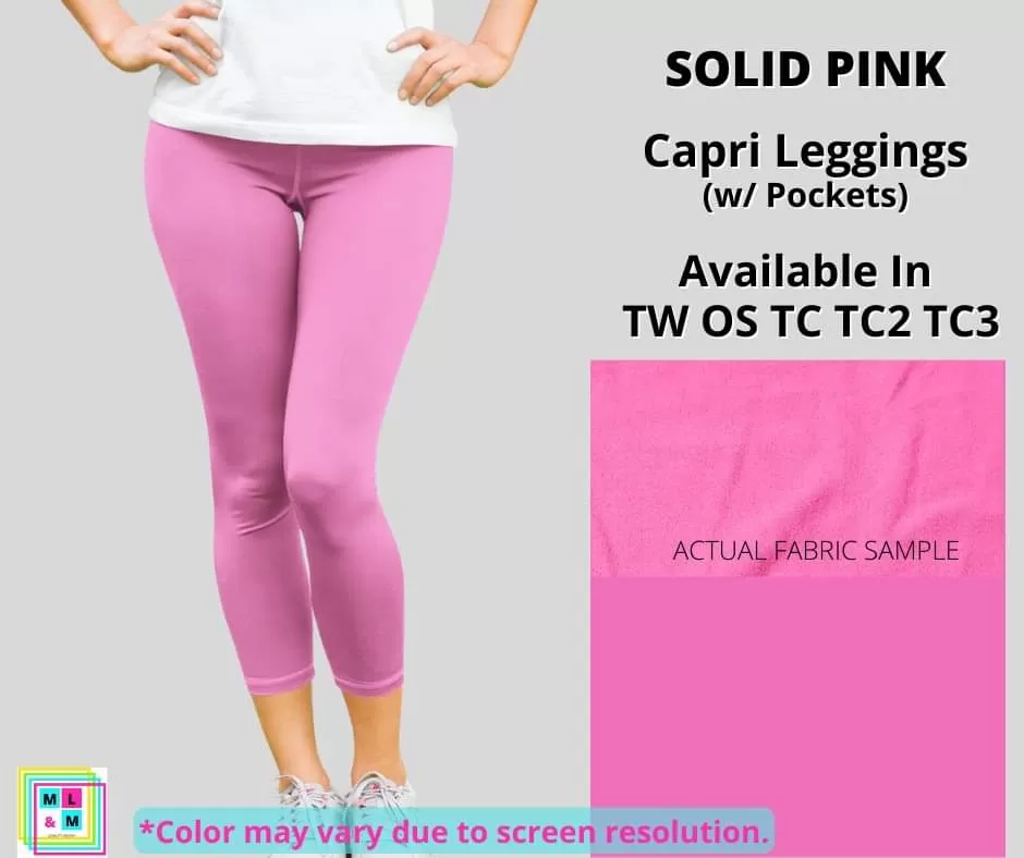 Solid Pink Capri Leggings w/ Pockets