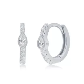 SS 11MM Center Pear Shape CZ Huggie Hoop Earrings