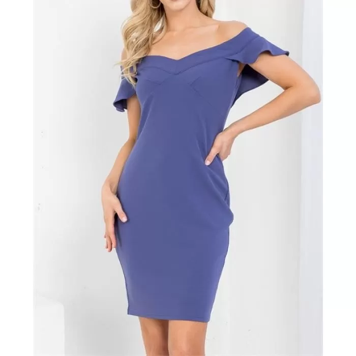 Steel Blue Flutter Sleeve Dress