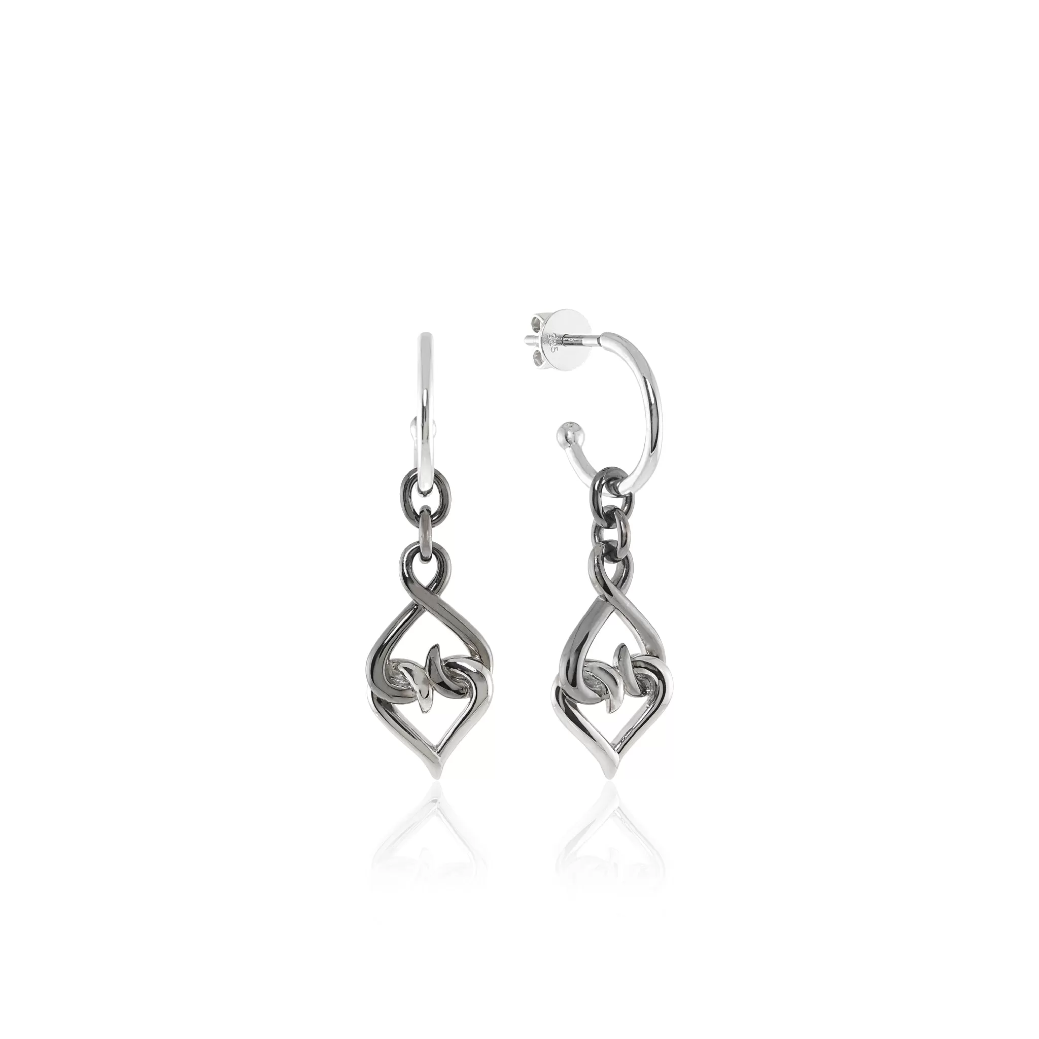 Sterling Silver and Black Silver Hoop Dangle Earrings