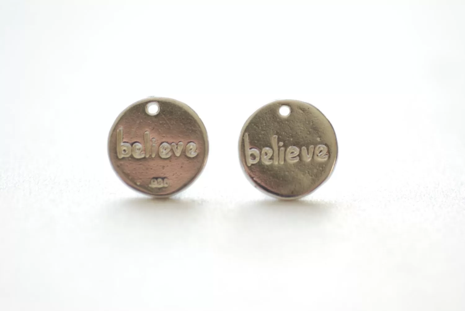 Sterling Silver Round BELIEVE Disc- 12mm Round Silver Disc, 925 Silver Disc, Believe, Sterling Silver Wholesale Charms, 185