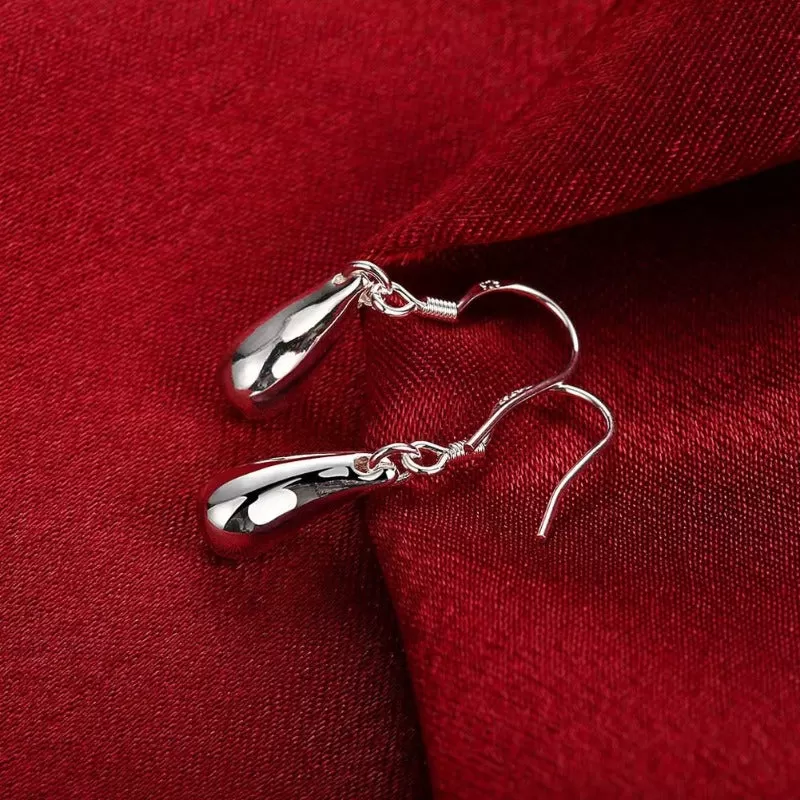 Sterling Silver Solid Teardrop Waterdrop Earrings