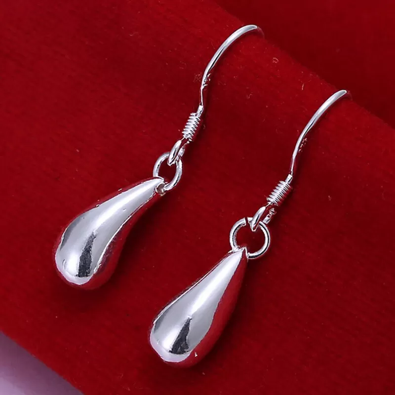 Sterling Silver Solid Teardrop Waterdrop Earrings