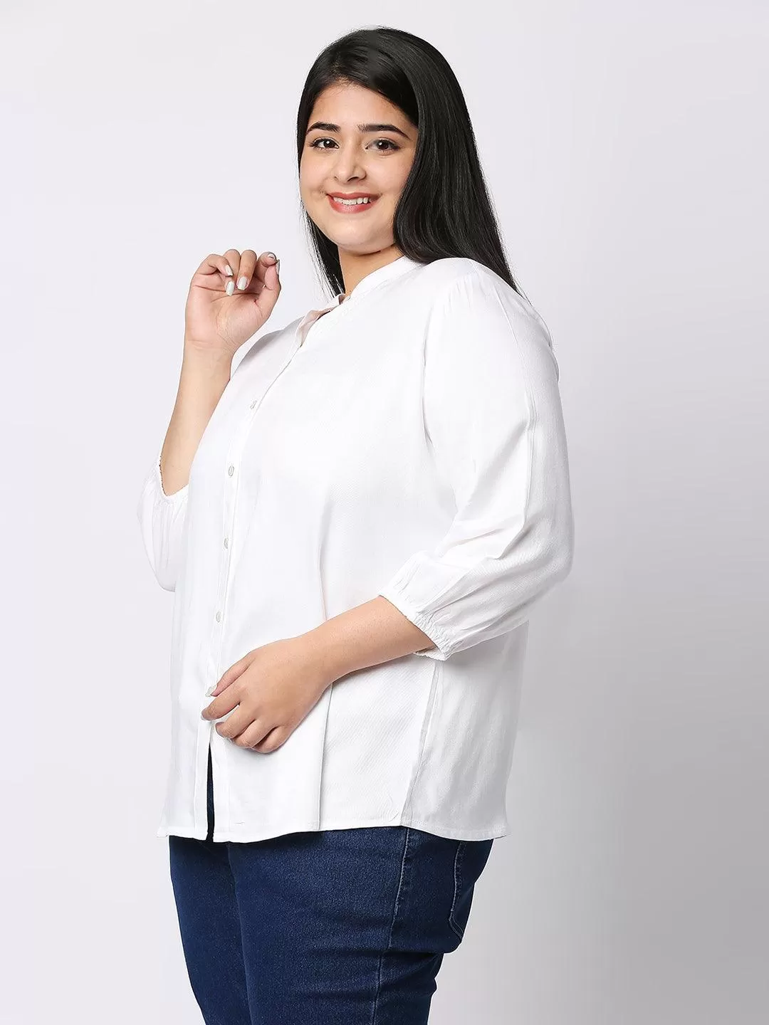 Style Quotient Plus Women Solid White Viscose Rayon Formal Shirt