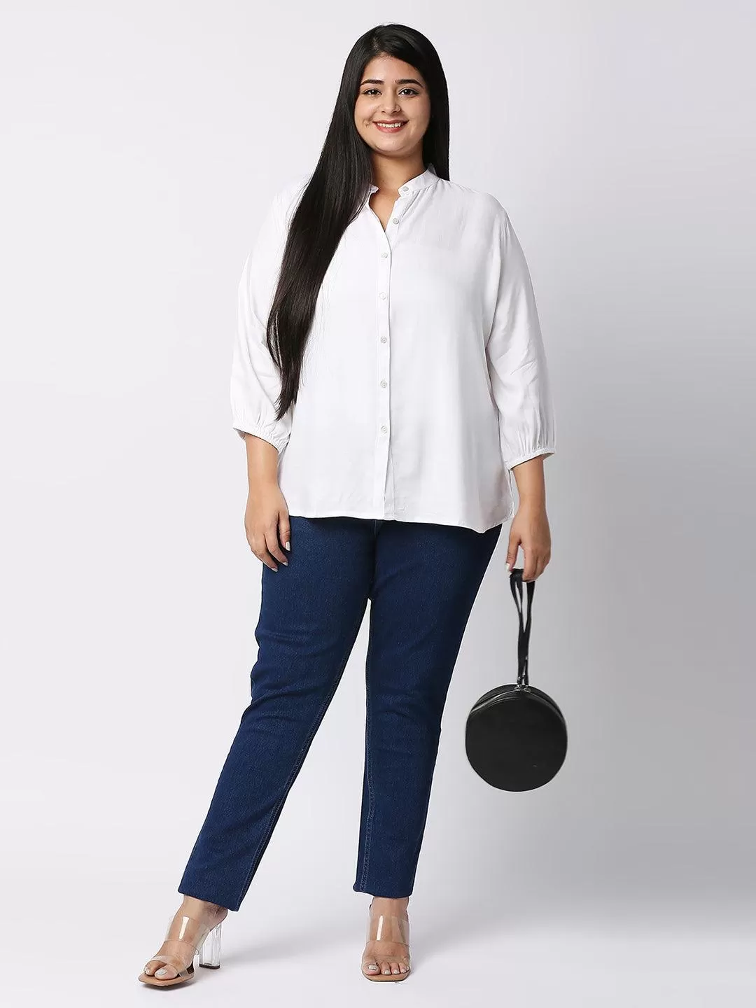 Style Quotient Plus Women Solid White Viscose Rayon Formal Shirt