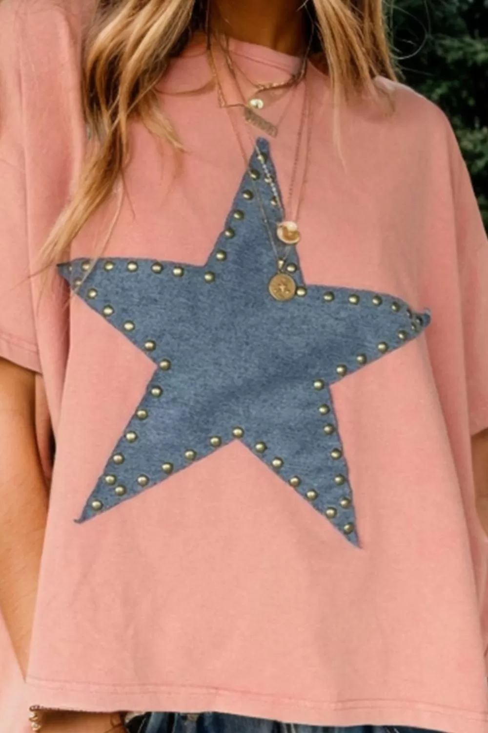 Sunset and Swim  Studded Star Round Neck Short Sleeve T-Shirt