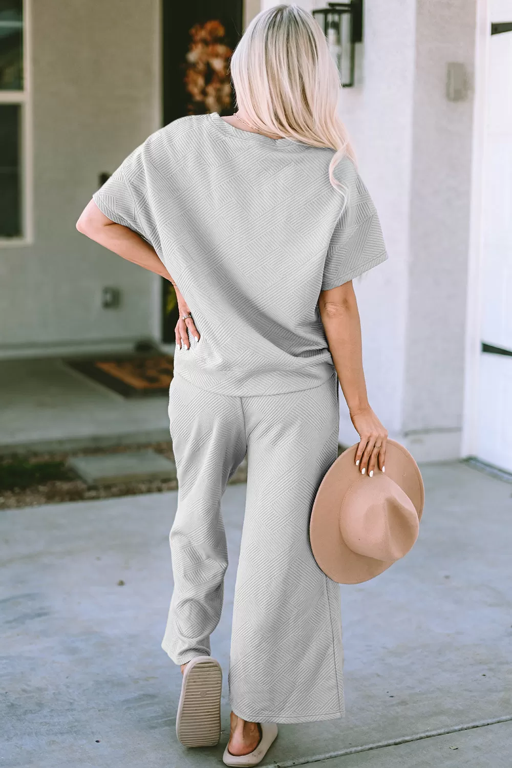 Textured Short Sleeve Top and Pants Set in Several Colors (Takes 7-10 days)