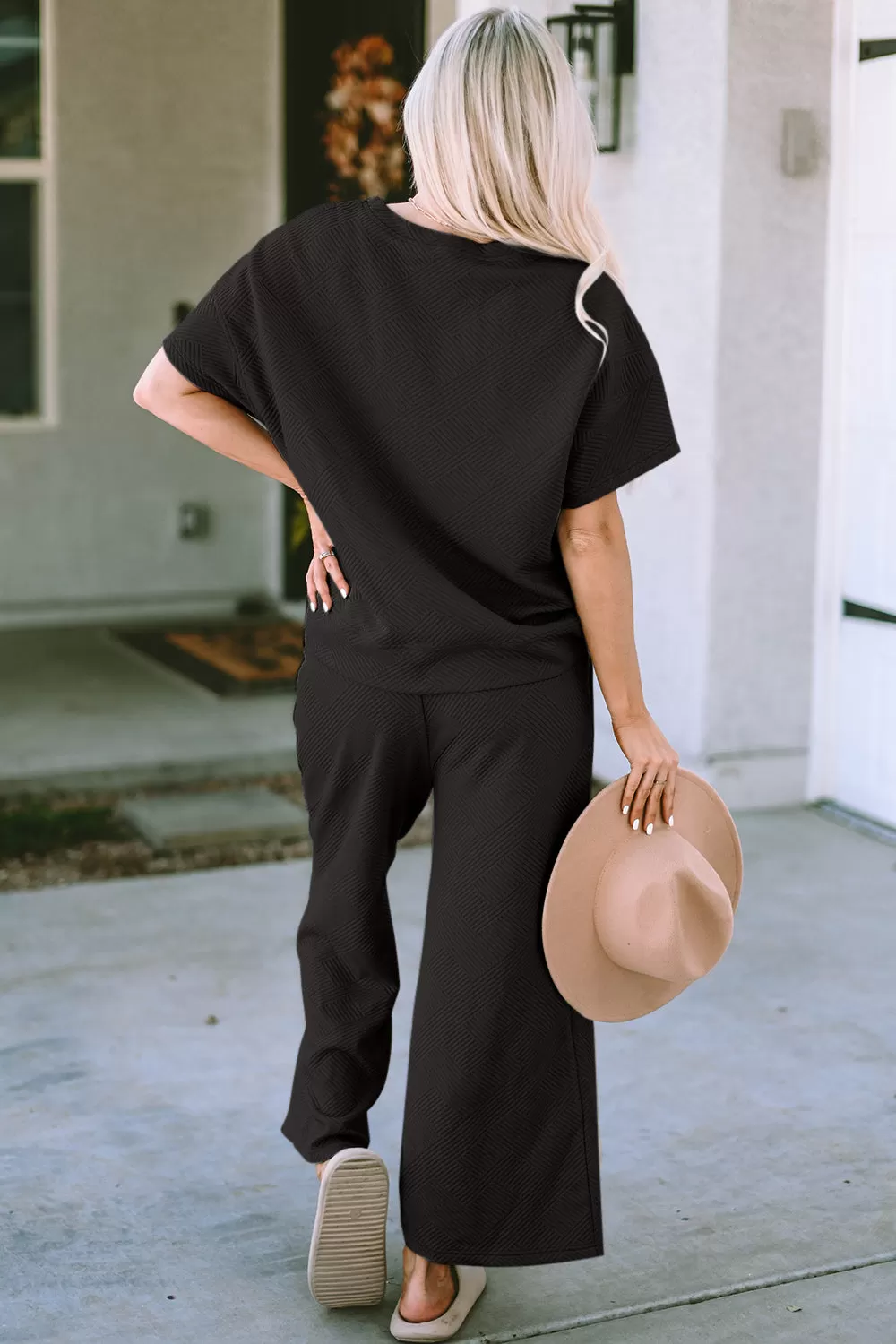 Textured Short Sleeve Top and Pants Set in Several Colors (Takes 7-10 days)