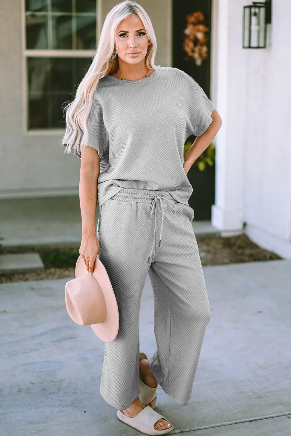 Textured Short Sleeve Top and Pants Set in Several Colors (Takes 7-10 days)