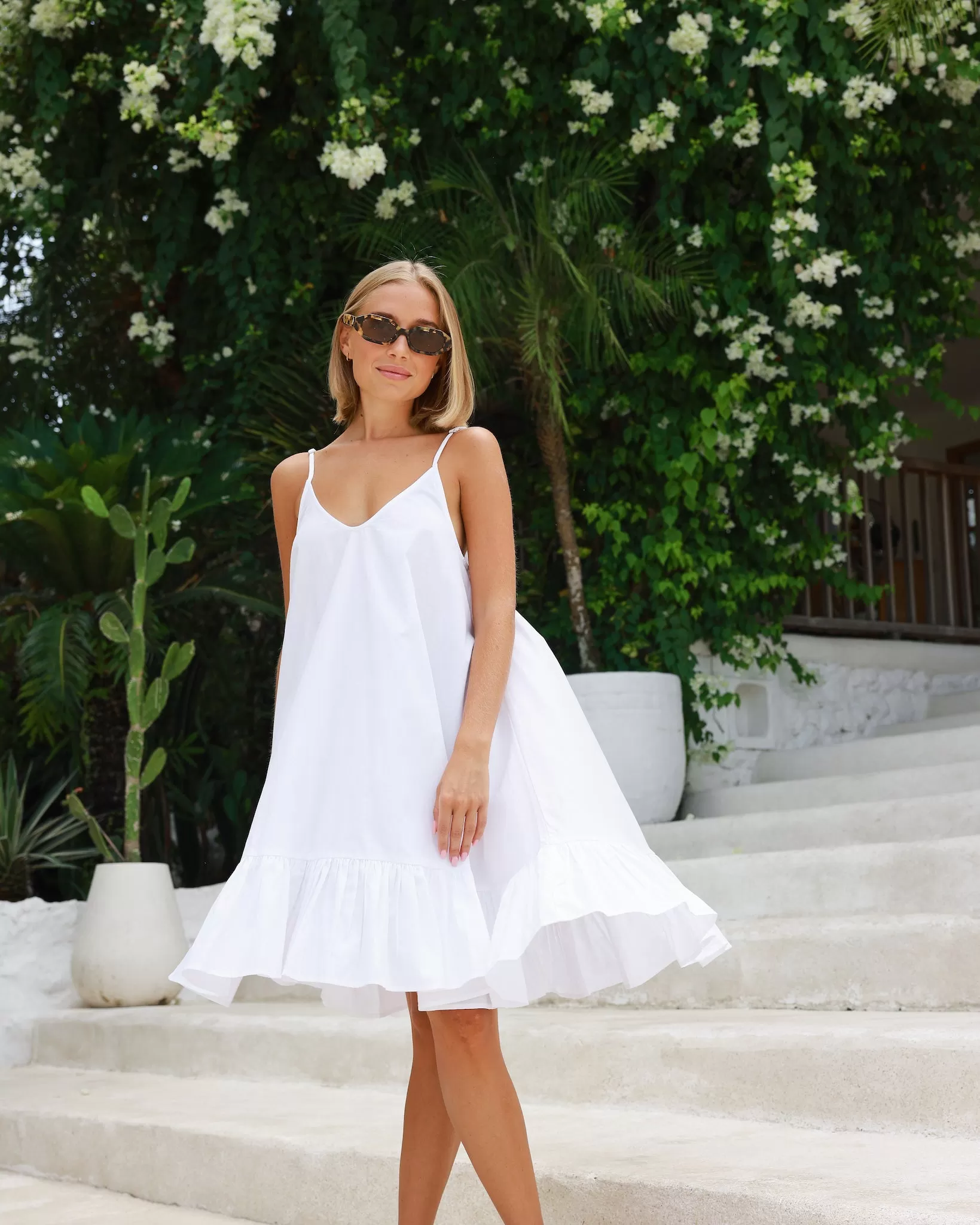 The Jetset - White Mini Swing Dress