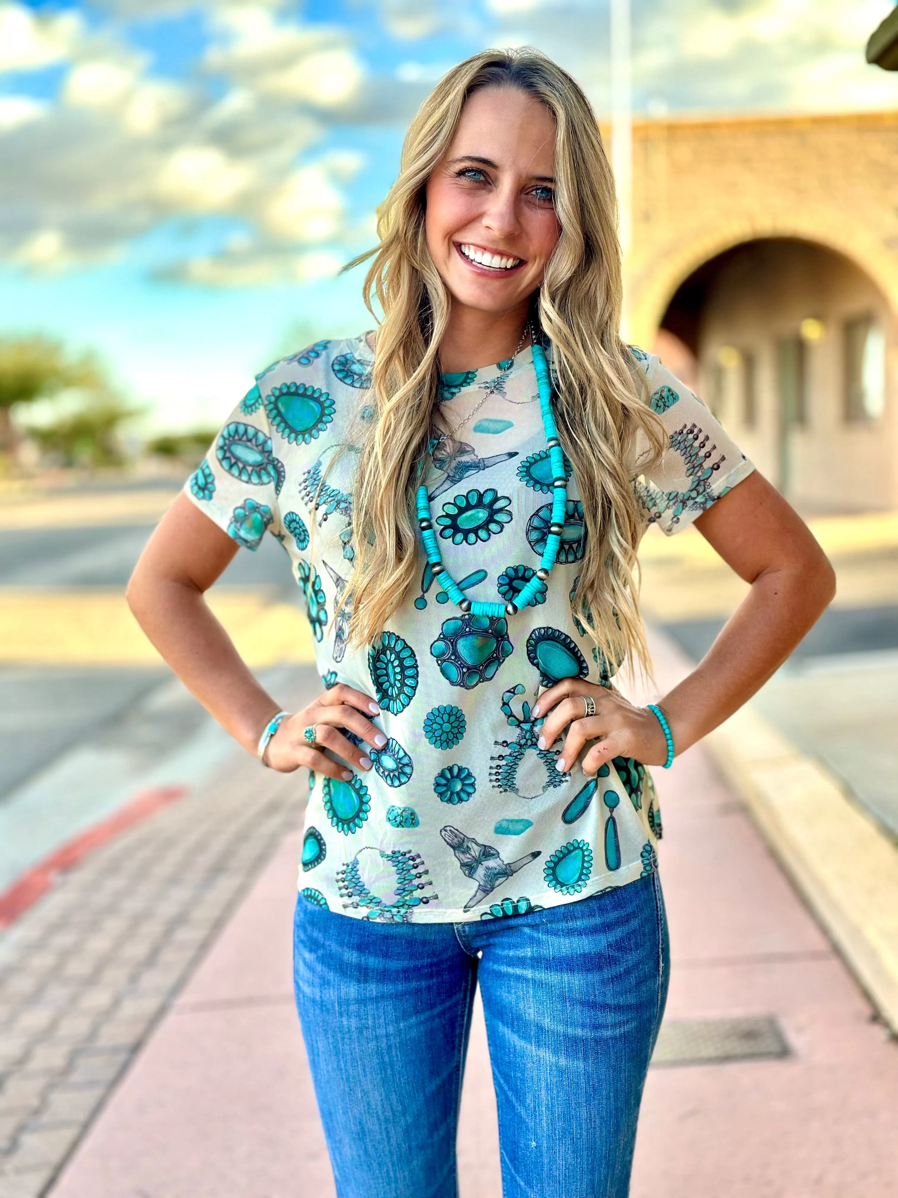 The Turquoise Concho Mesh Top