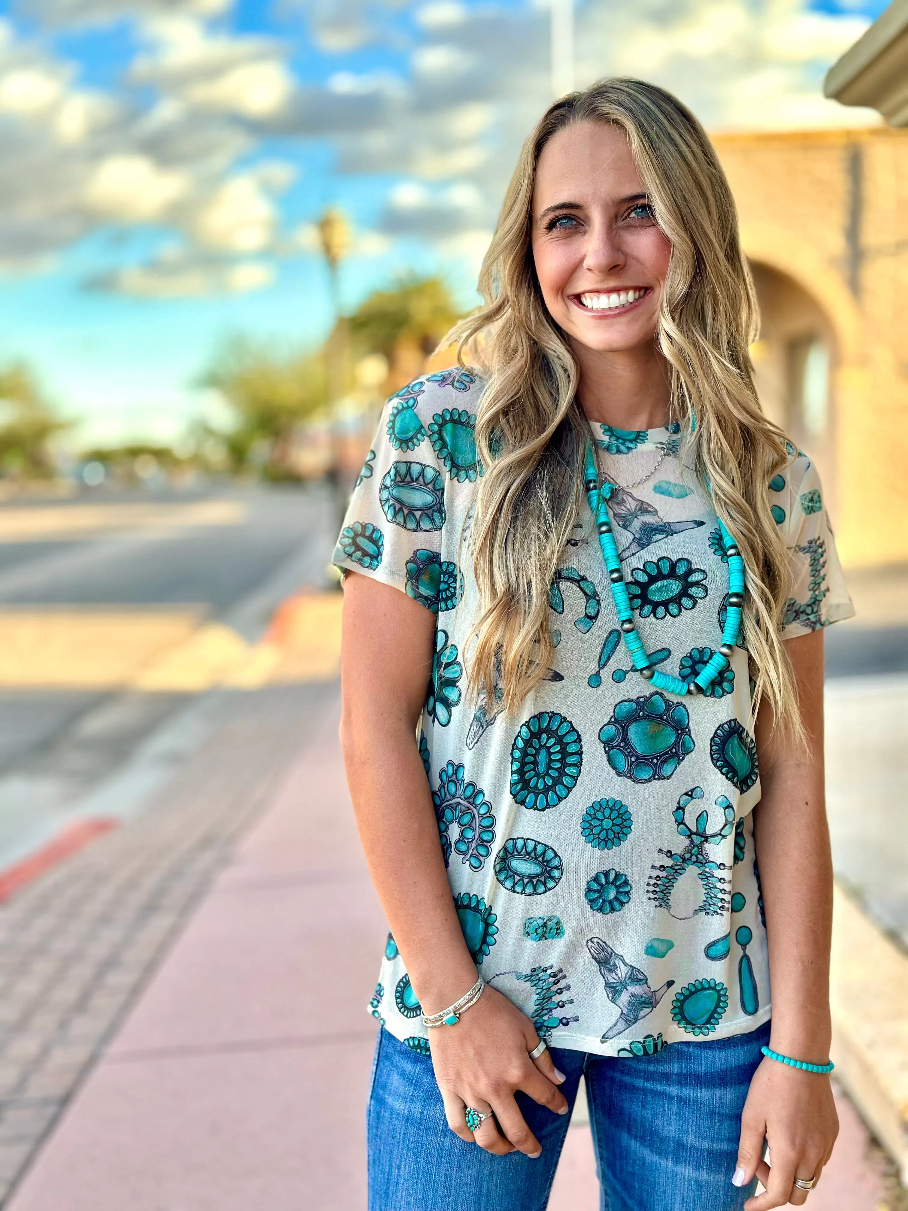 The Turquoise Concho Mesh Top