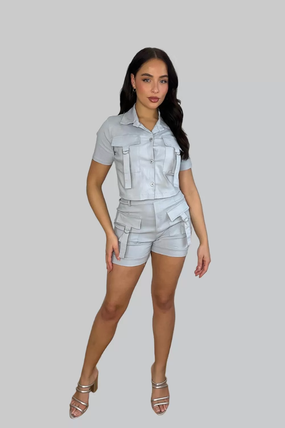 Utility Pockets Crop Top And Shorts Set