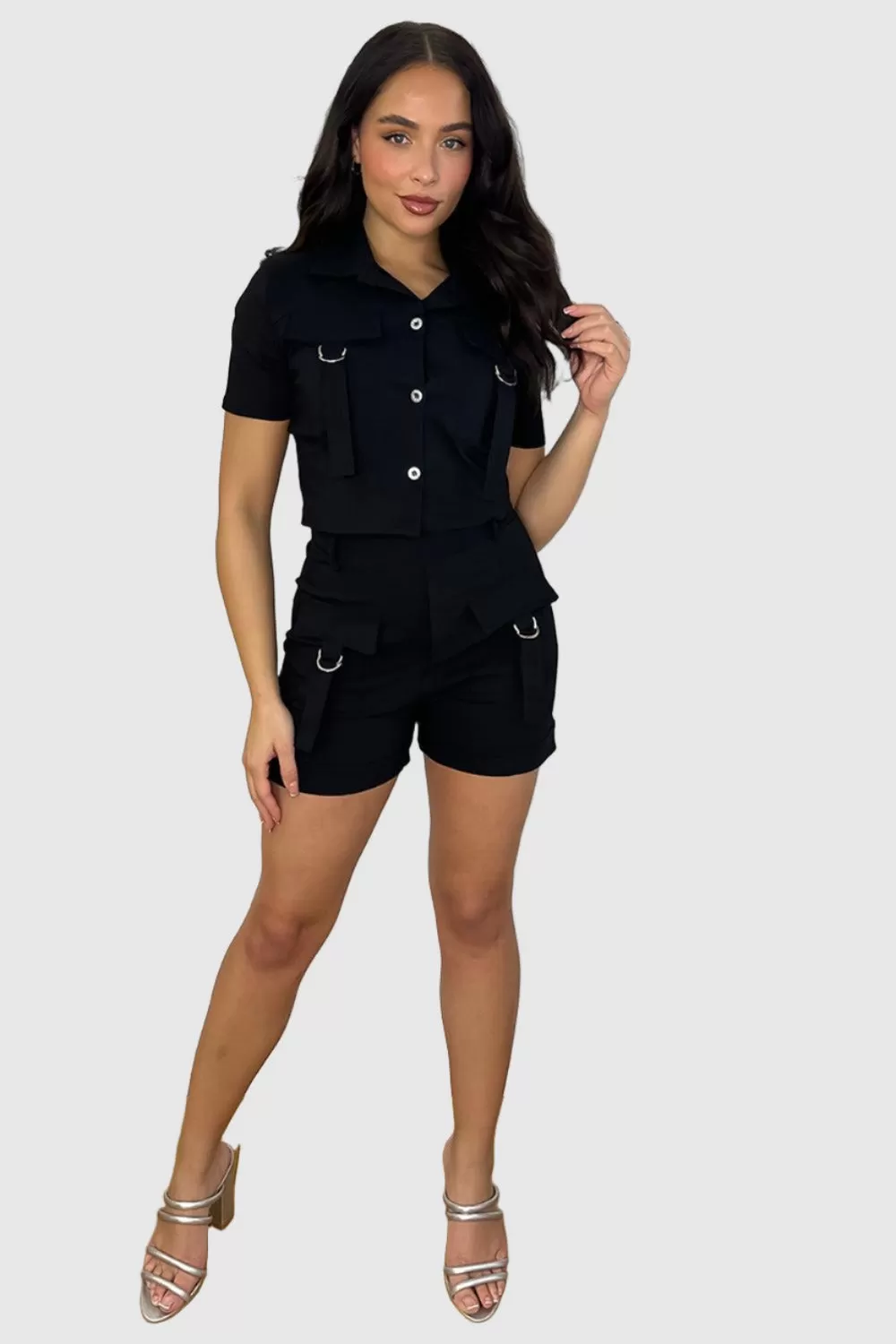 Utility Pockets Crop Top And Shorts Set