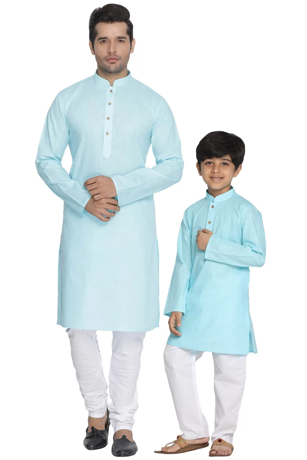 VASTRAMAY Aqua Blue Cotton Baap Beta Kurta Pyjama Set