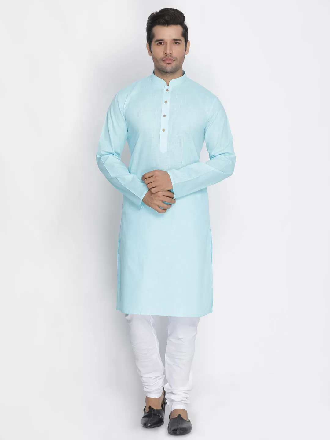 VASTRAMAY Aqua Blue Cotton Baap Beta Kurta Pyjama Set