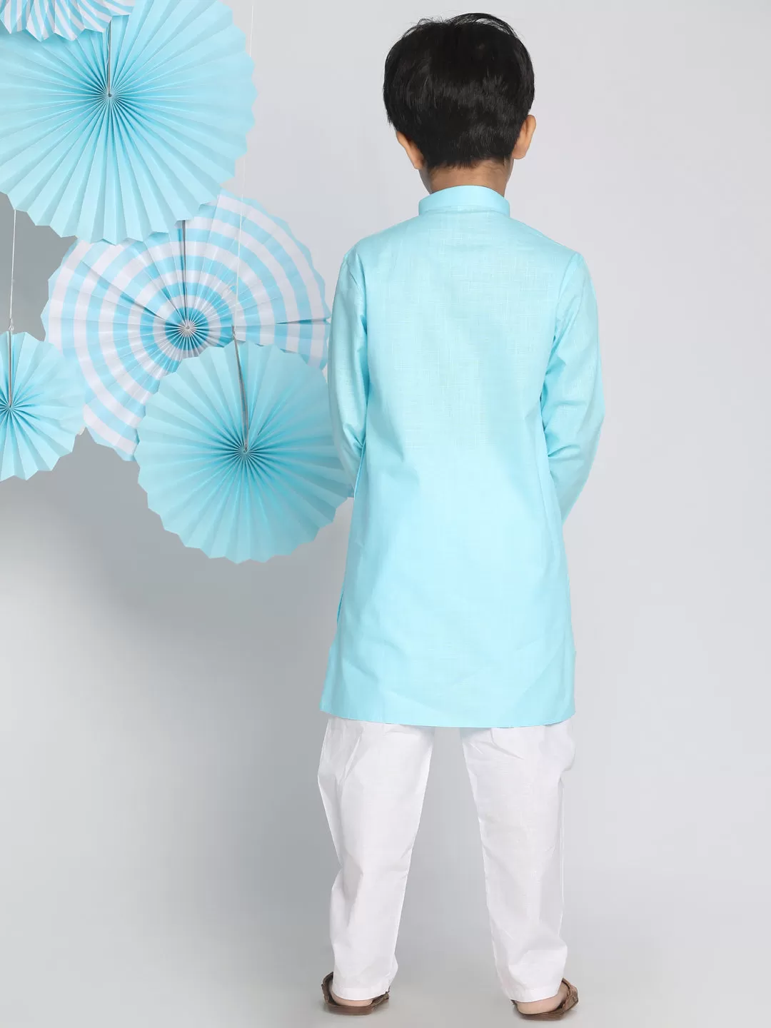 VASTRAMAY Aqua Blue Cotton Baap Beta Kurta Pyjama Set