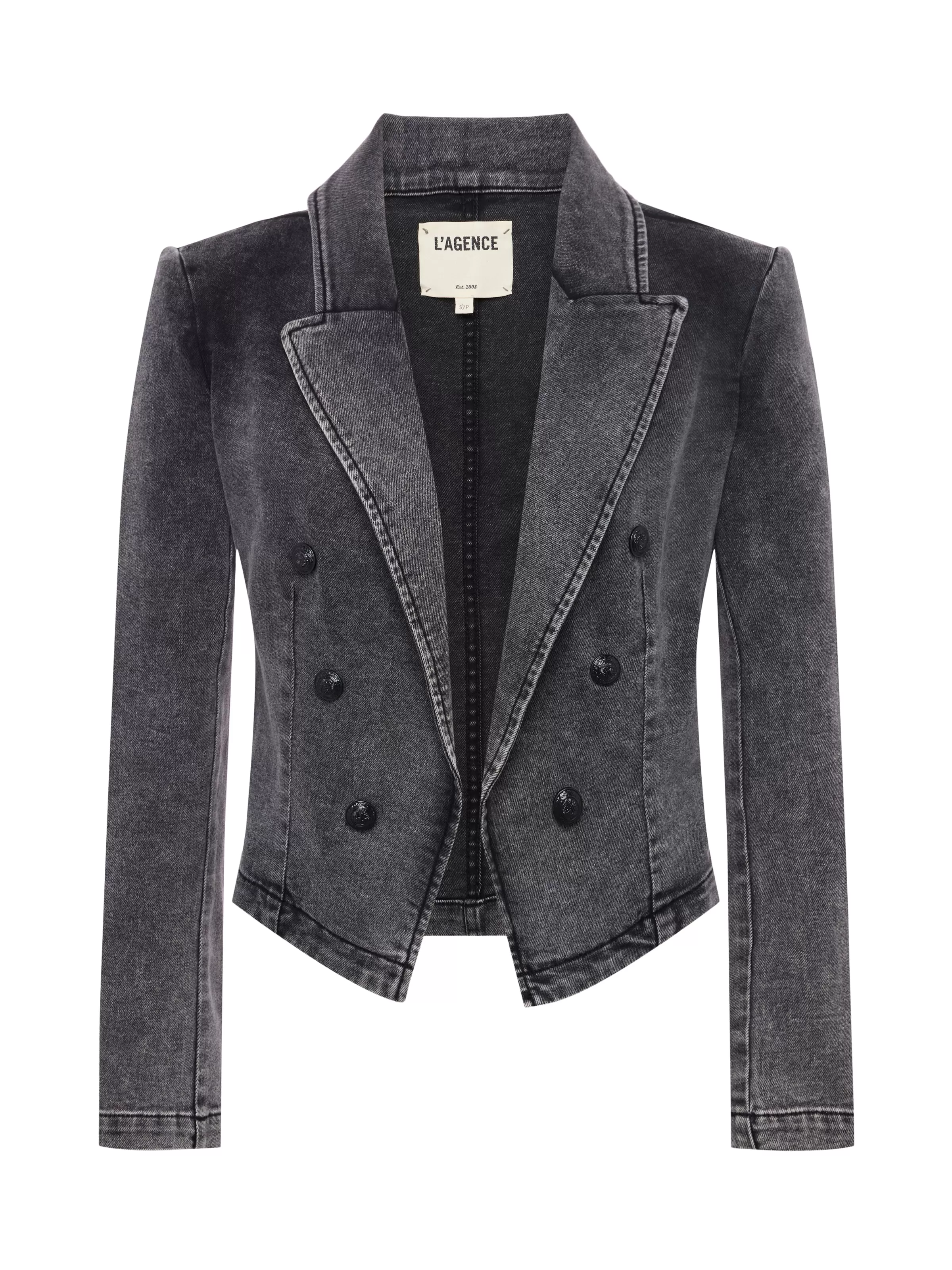 WAYNE CROP DOUBLE BREASTED DENIM BLAZER - L'AGENCE