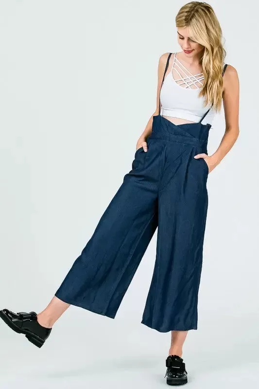 Wide Leg Capri Pants Dark Blue