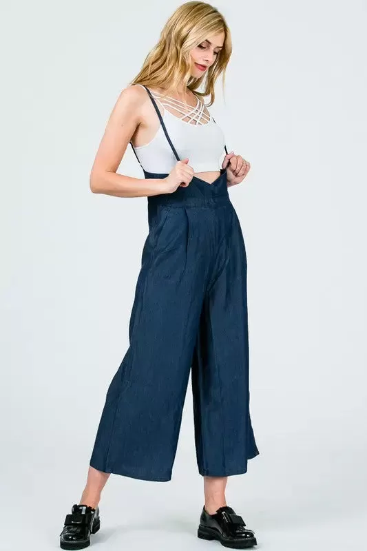 Wide Leg Capri Pants Dark Blue