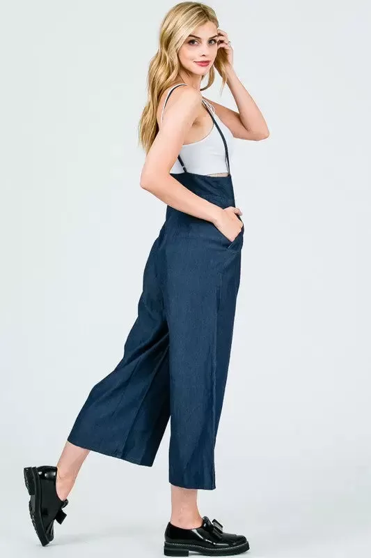 Wide Leg Capri Pants Dark Blue