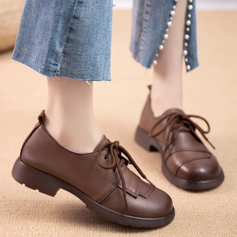 Women's Casual Shoes QA221 - Handmade Platform Chunky Low Heels