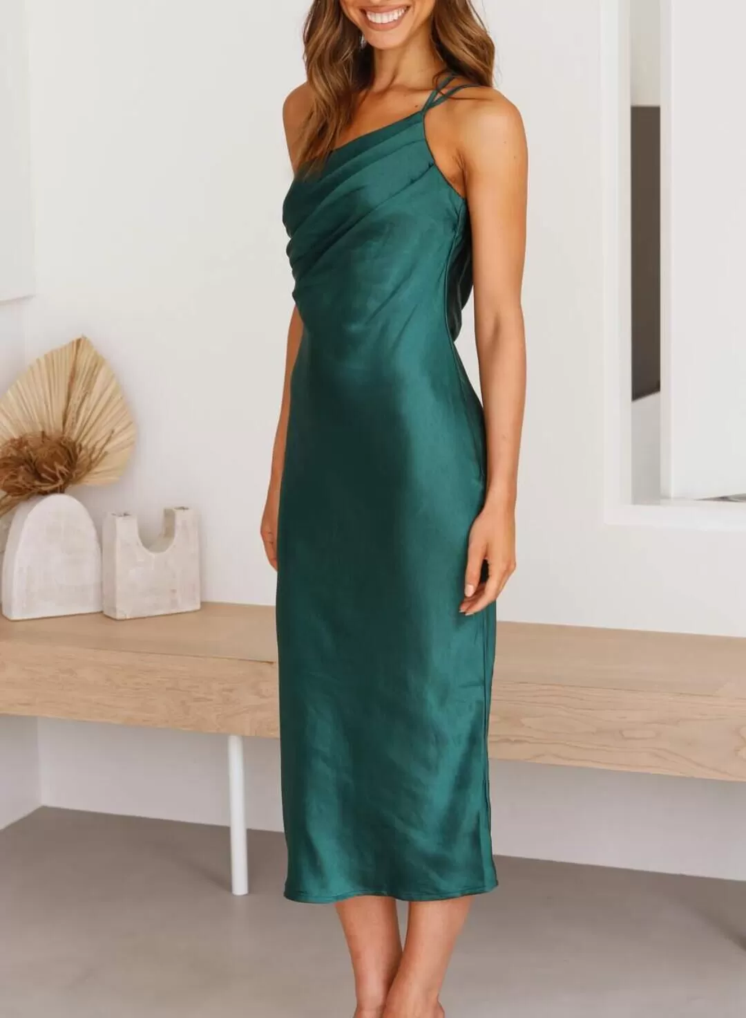 Women's Dresses Satin Open-back One Shoulder Midi Dress