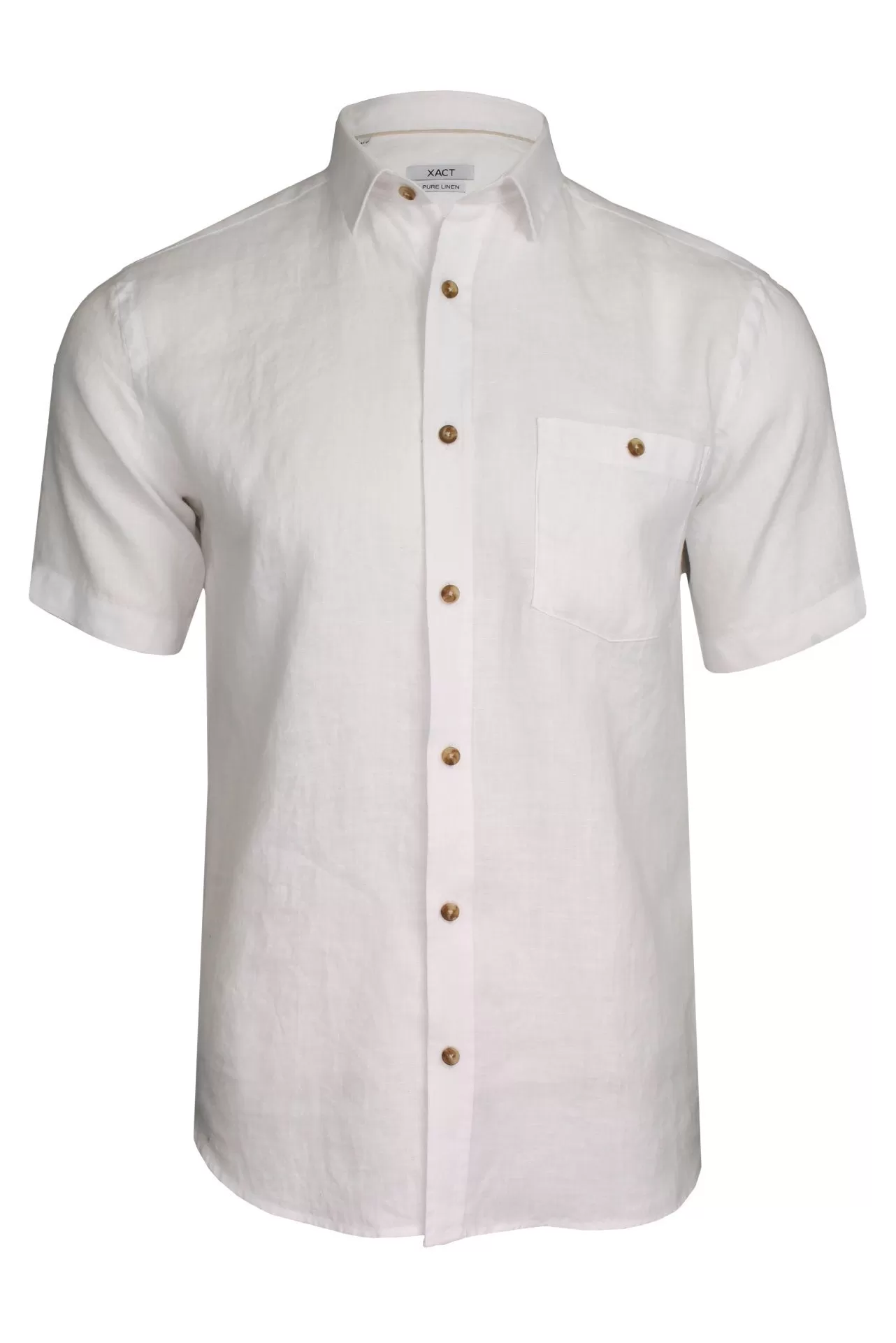 Xact Men's Short-Sleeved Linen Shirt - 100% Pure Linen, Regular Fit