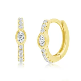 YGP Sterling 11MM Center Oval CZ Huggie Hoop Earrings